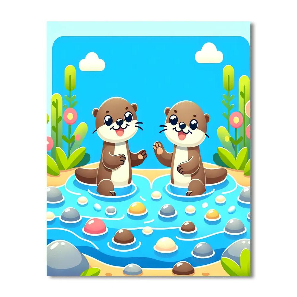 Playful Otters At Play Paint By Number
