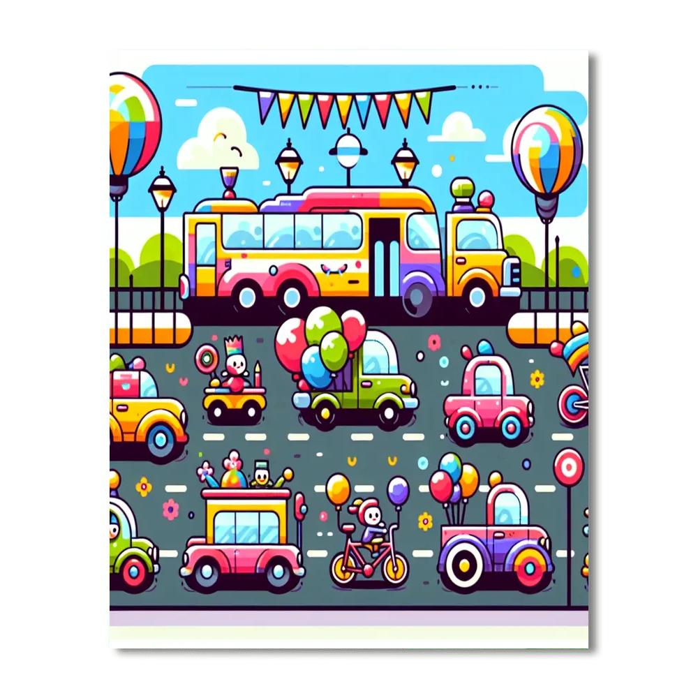 Colorful Transportation Parade Paint By Numbers Art