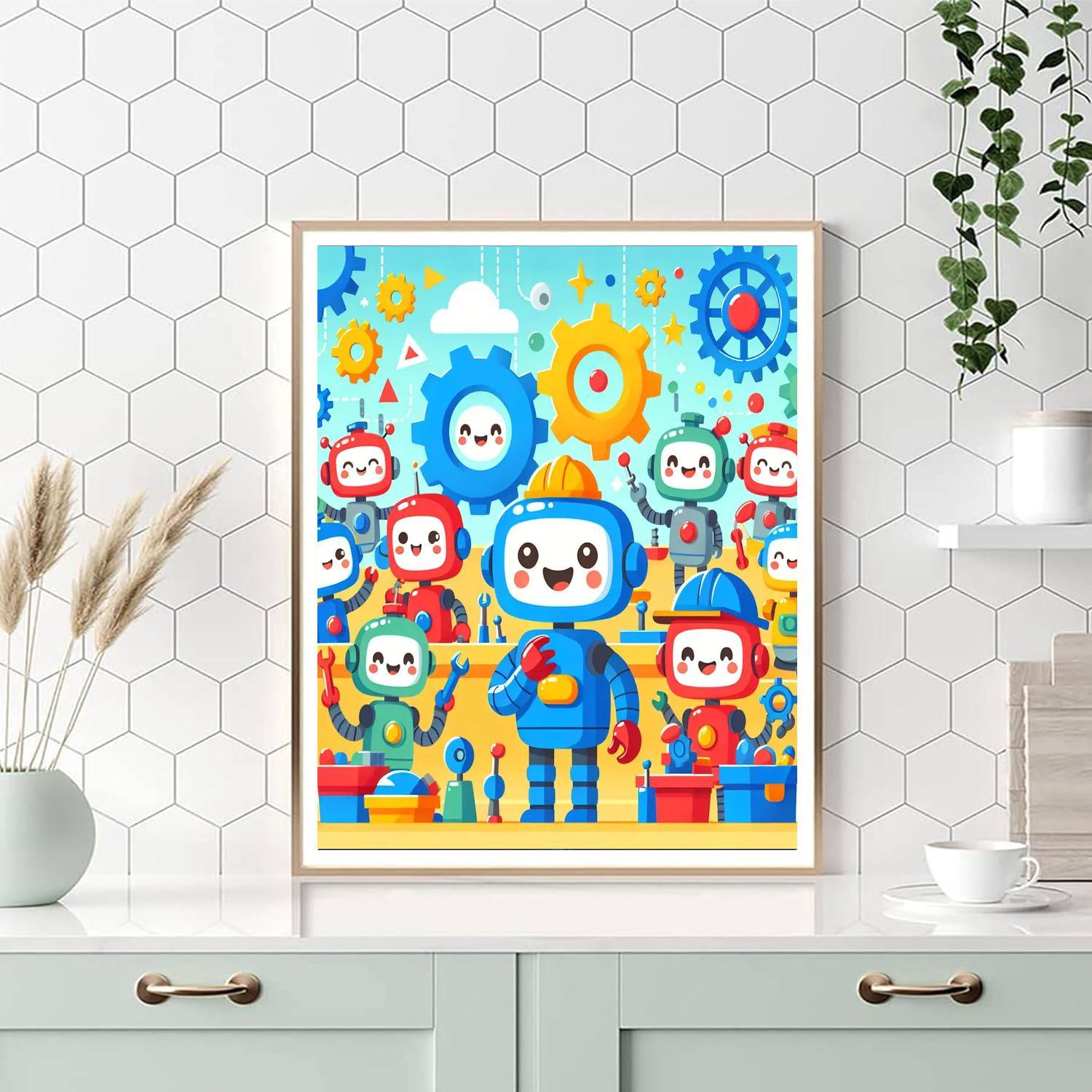 Joyful Robot Friends Paint By Numbers Art