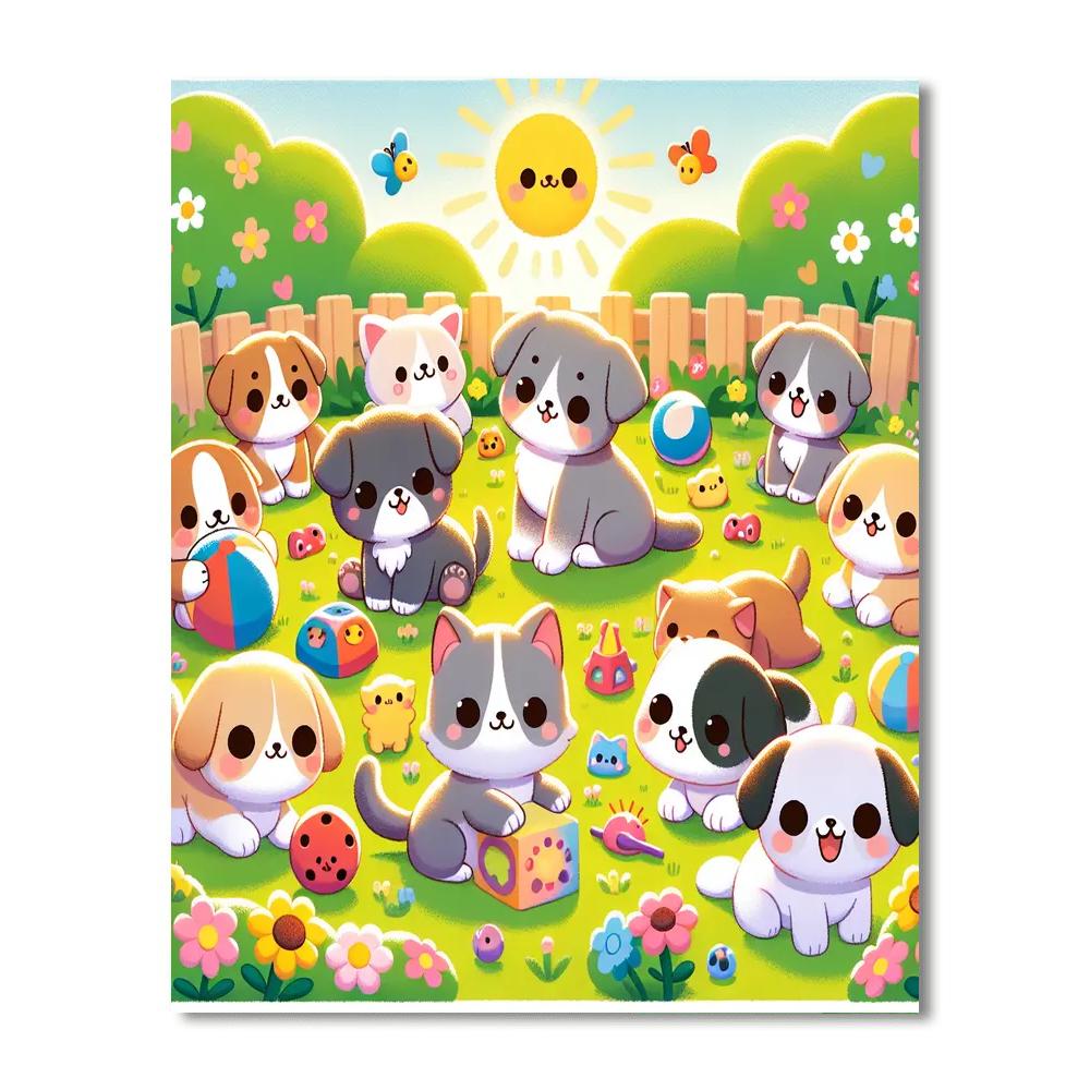 Cute Kittens And Pups Number Painting