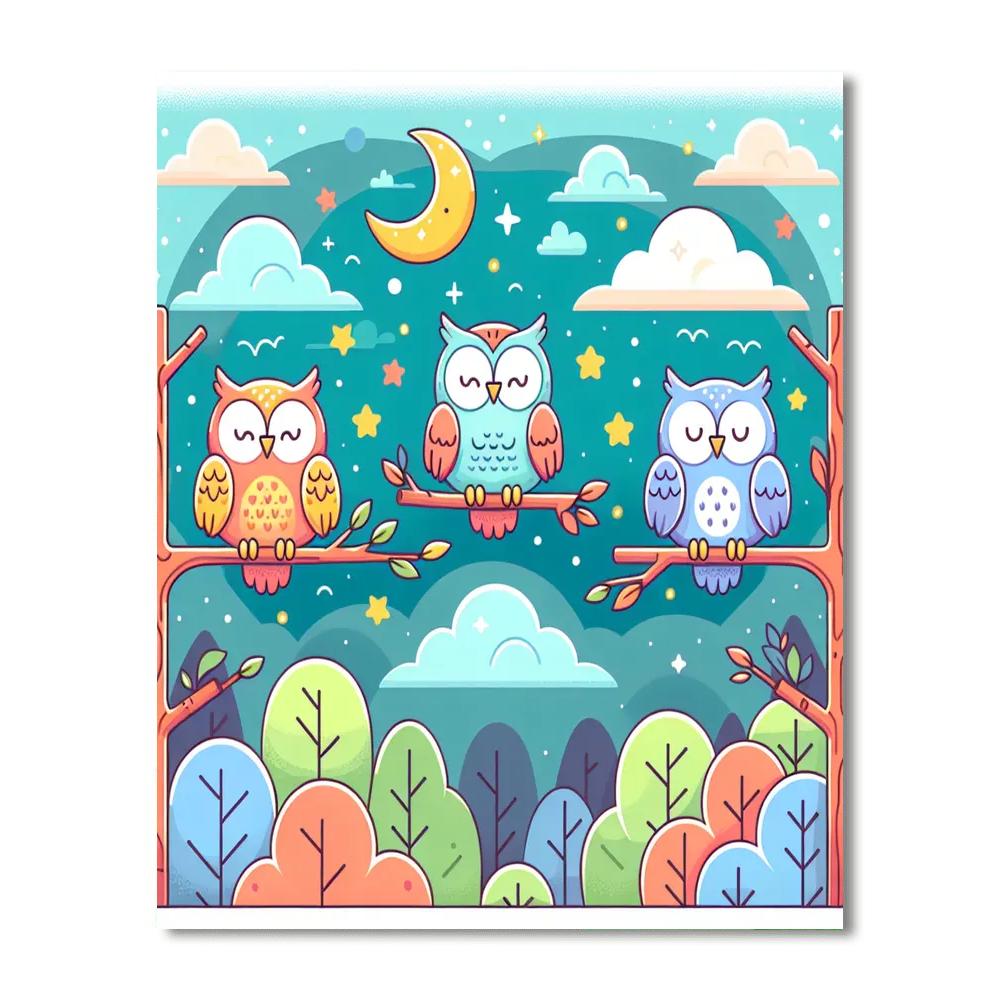 Colorful Owls Number Painting
