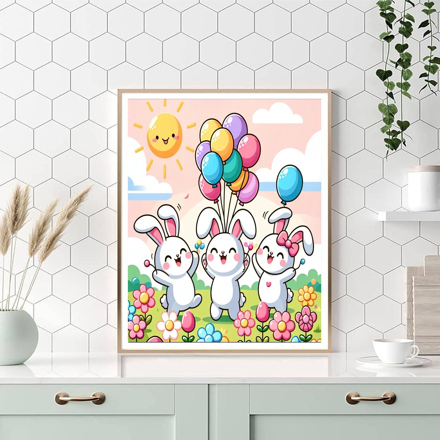 Bouncing Bunny Party Paint By Numbers Art