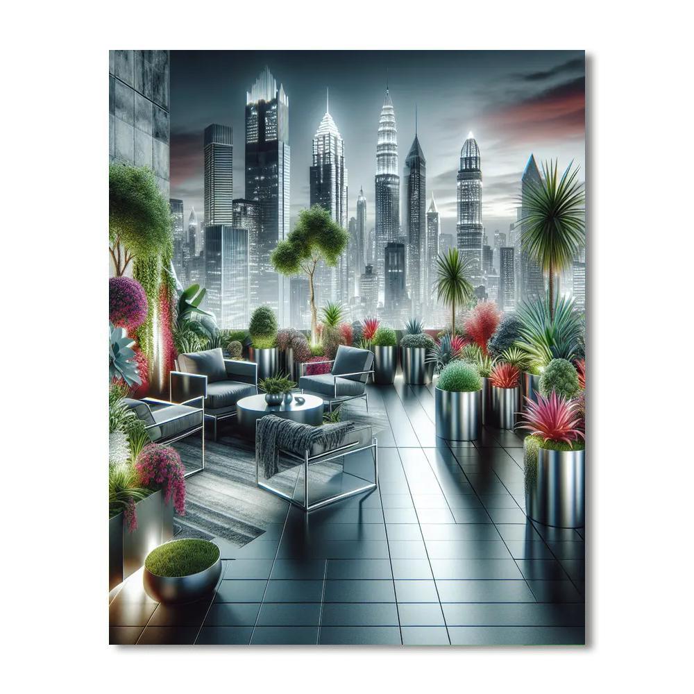 Chic Urban Rooftop Garden Paint By Numbers Art