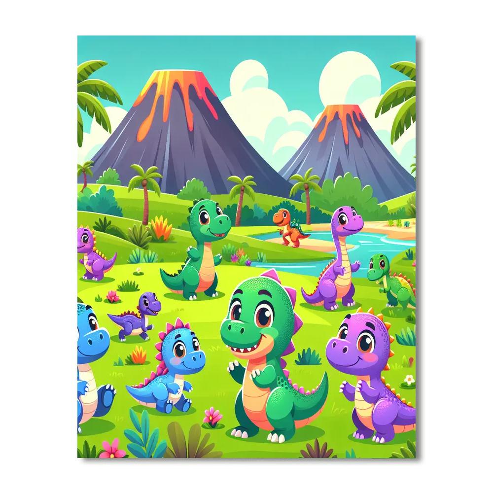 Cute Baby Dinosaurs Number Painting