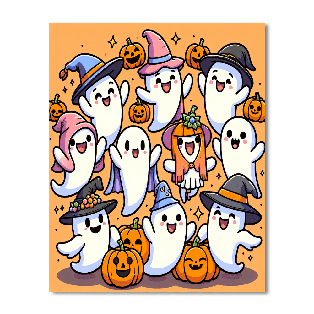 Friendly Ghosts In Costume Paint By Numbers Kits