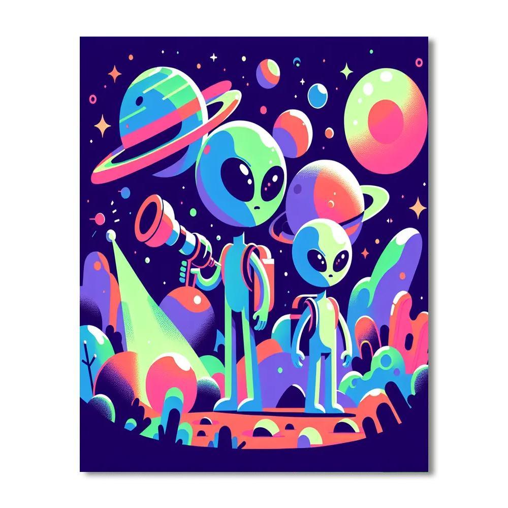 Galactic Alien Encounters Paint By Numbers Art