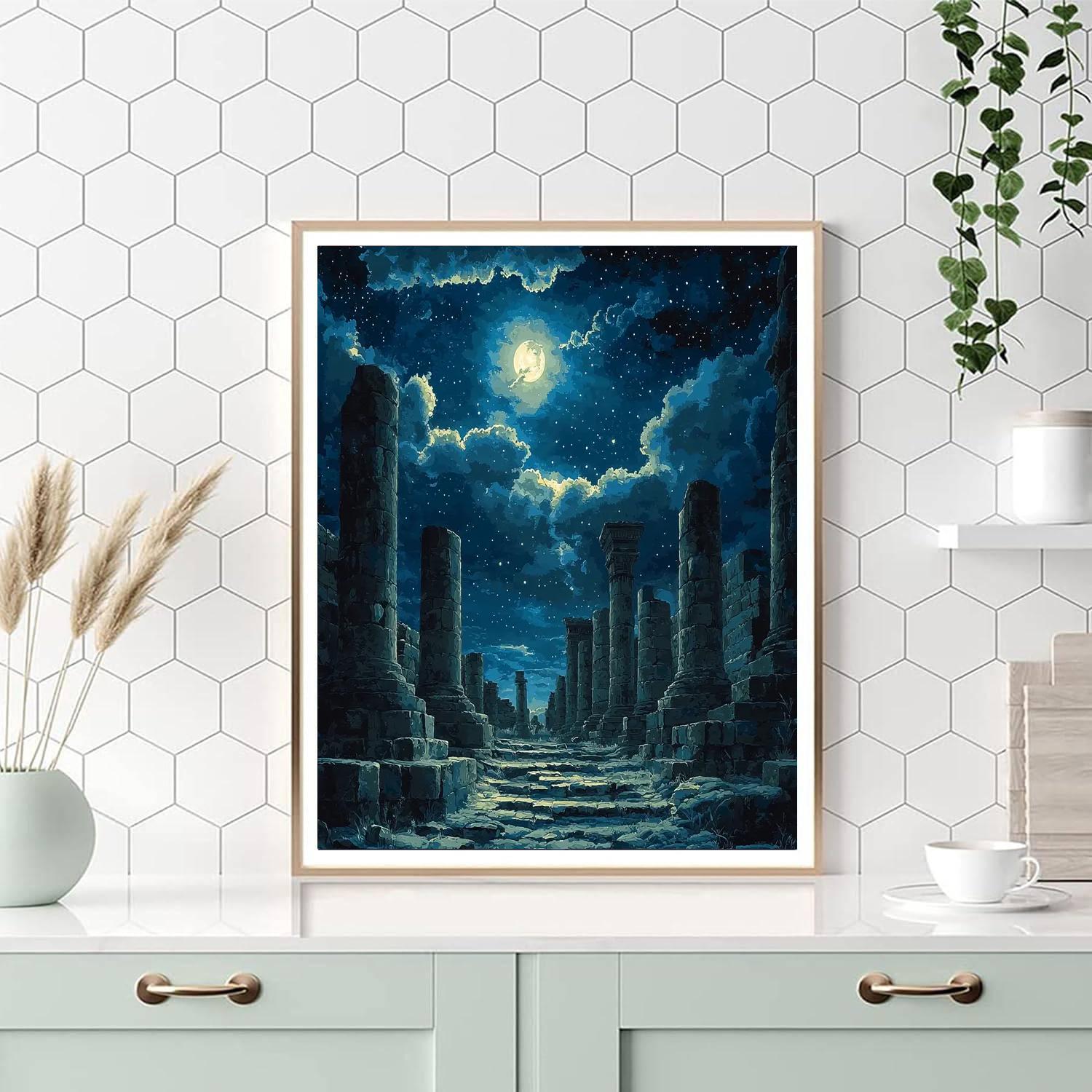Caspar David Friedrich Inspired Historic Ruins Under Moonlight  Paint By Numbers Kits