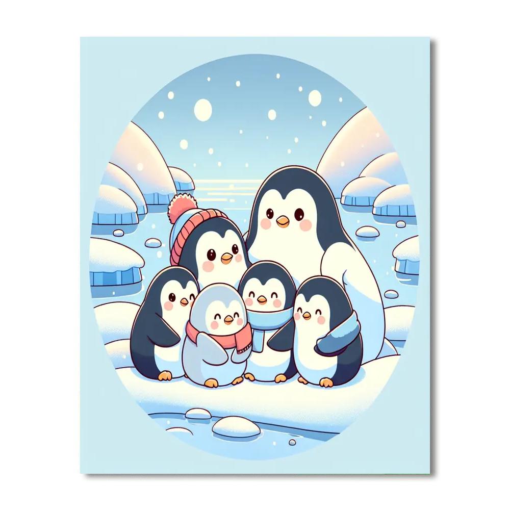 Snug Penguin Snowscape Number Painting