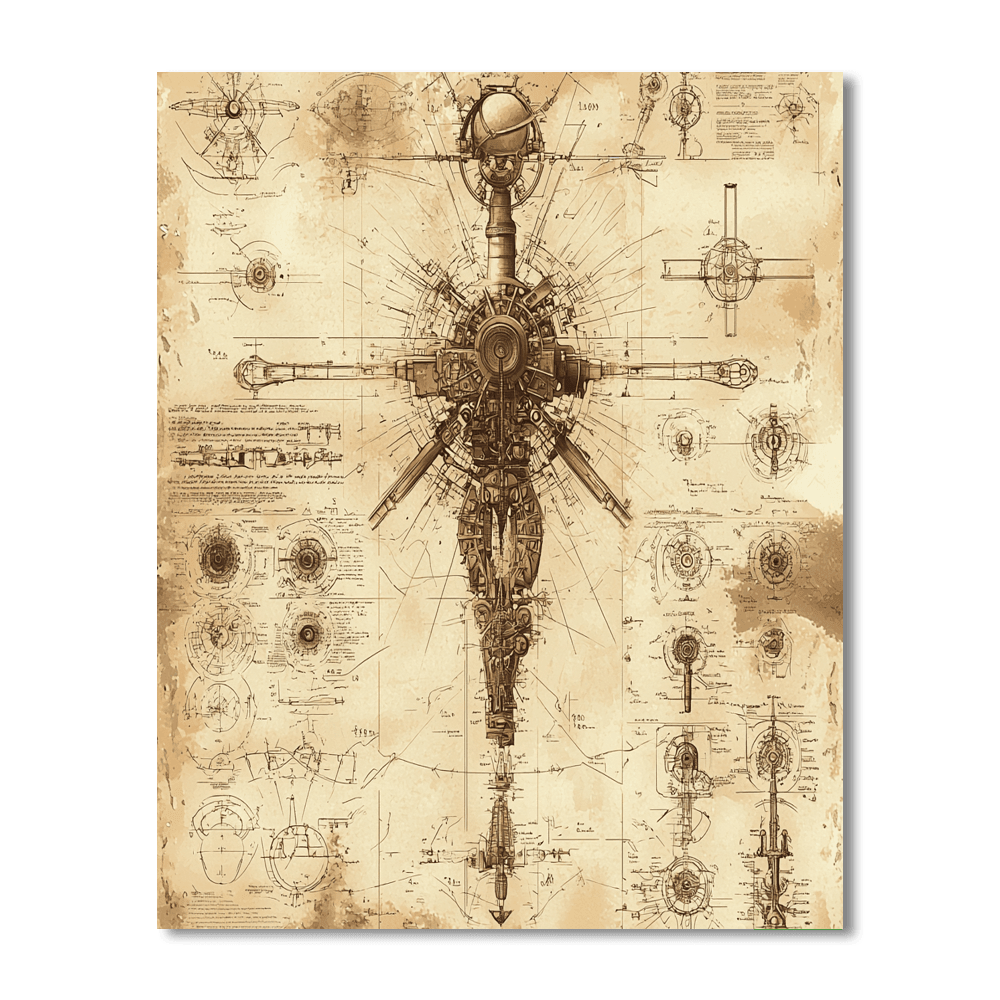 Leonardo Da Vinci Inspired Da Vinci's Mechanical Marvels  Paint By Numbers Kits