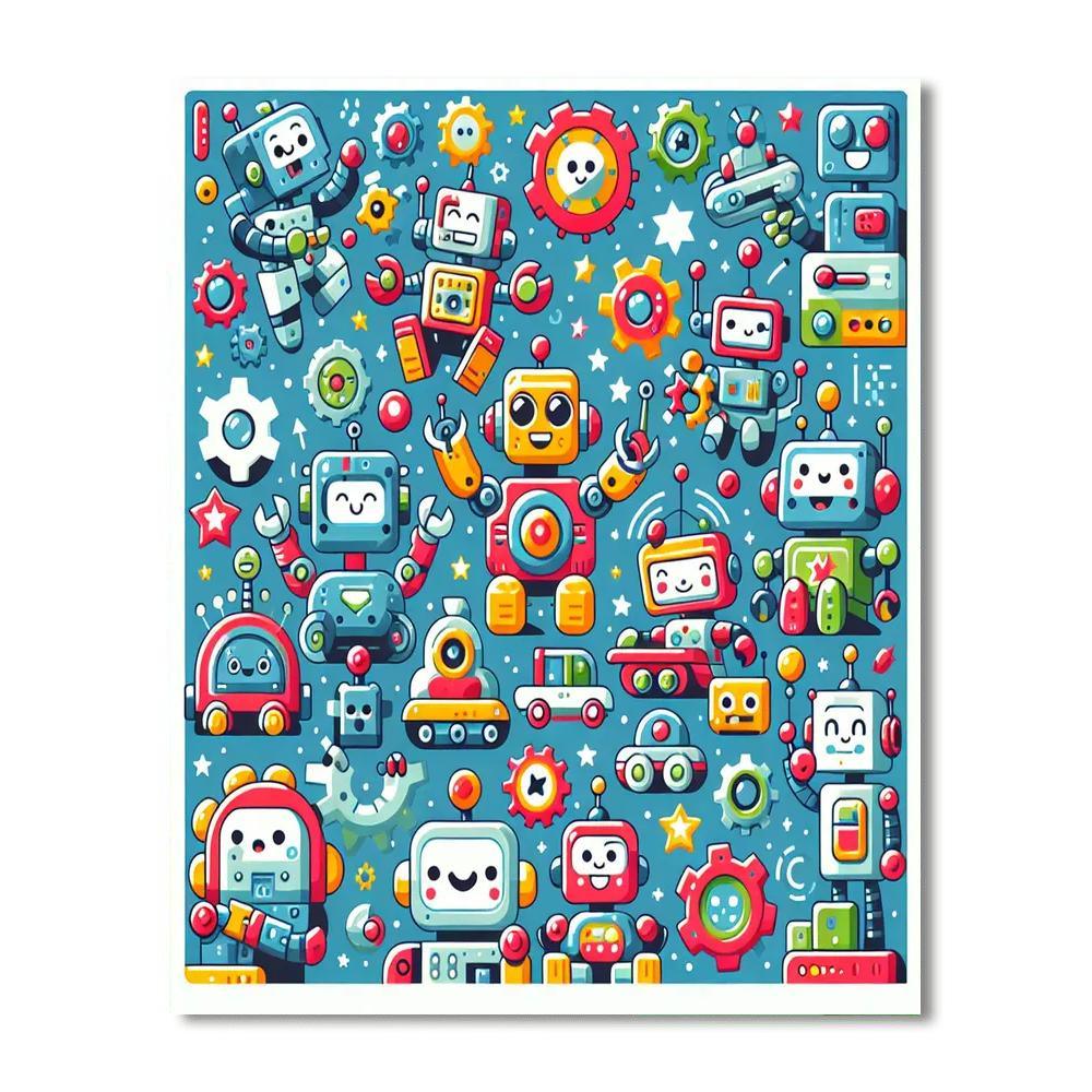 Friendly Robots At Play Painting By Numbers Kit