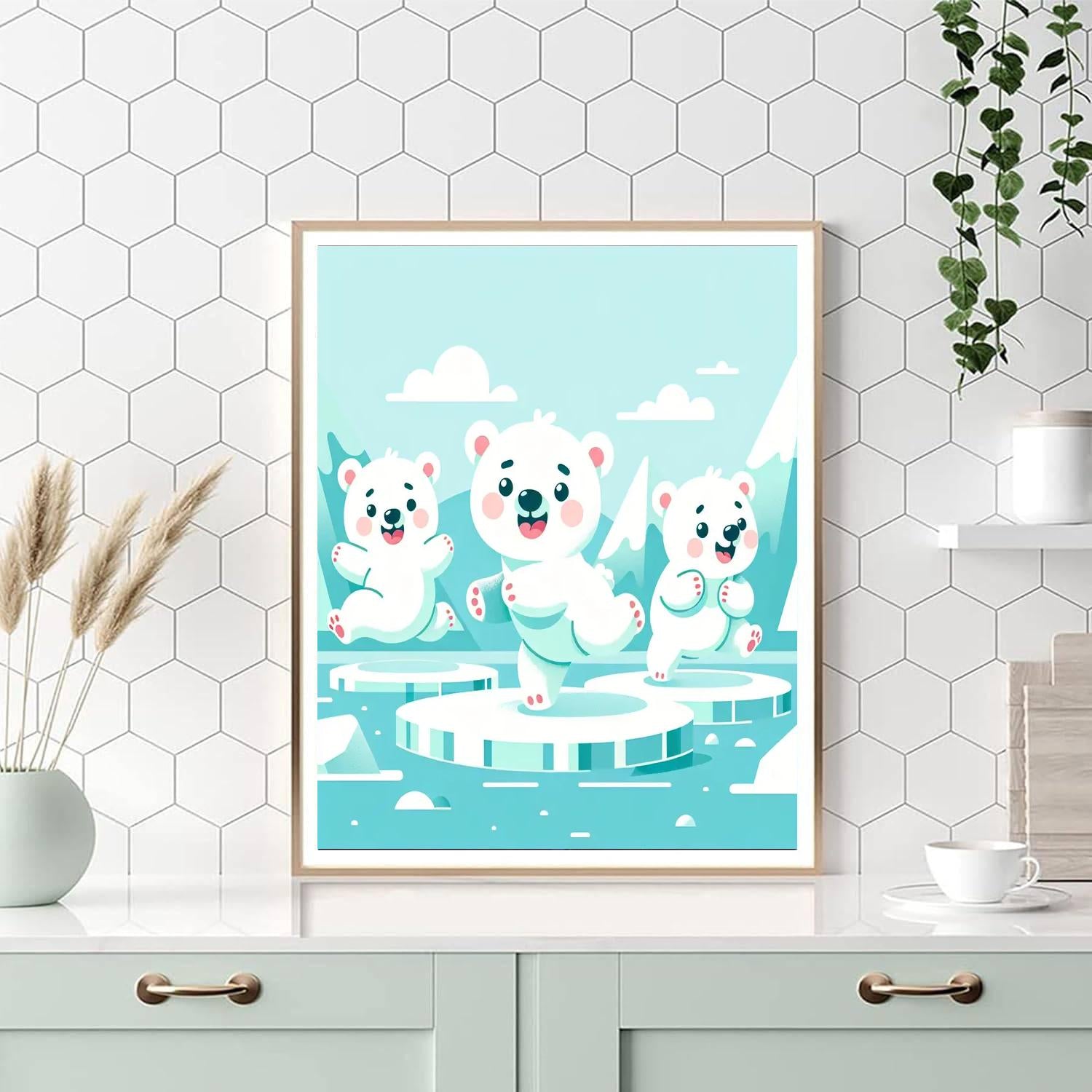 Pastel Polar Bear Playtime Number Painting