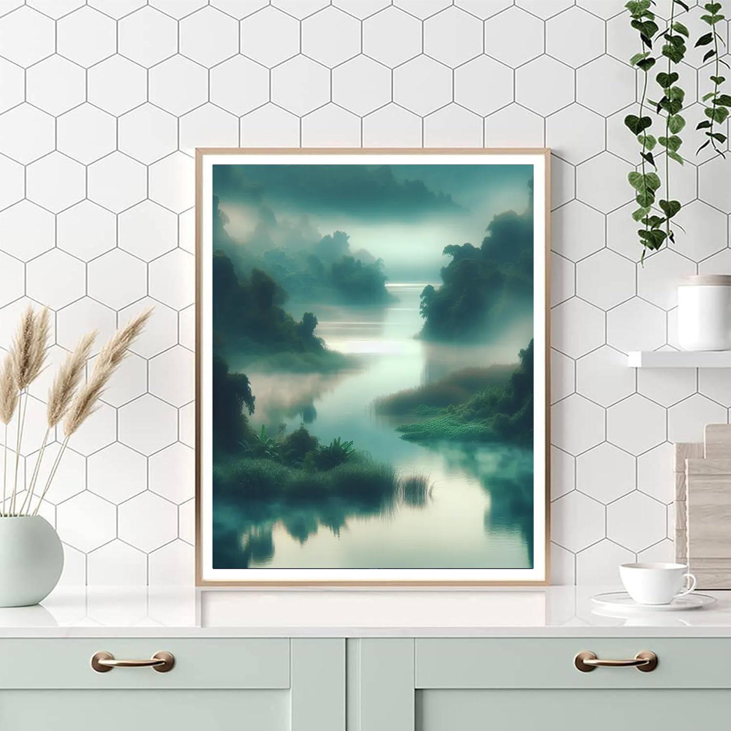 Misty River Reflections Number Painting