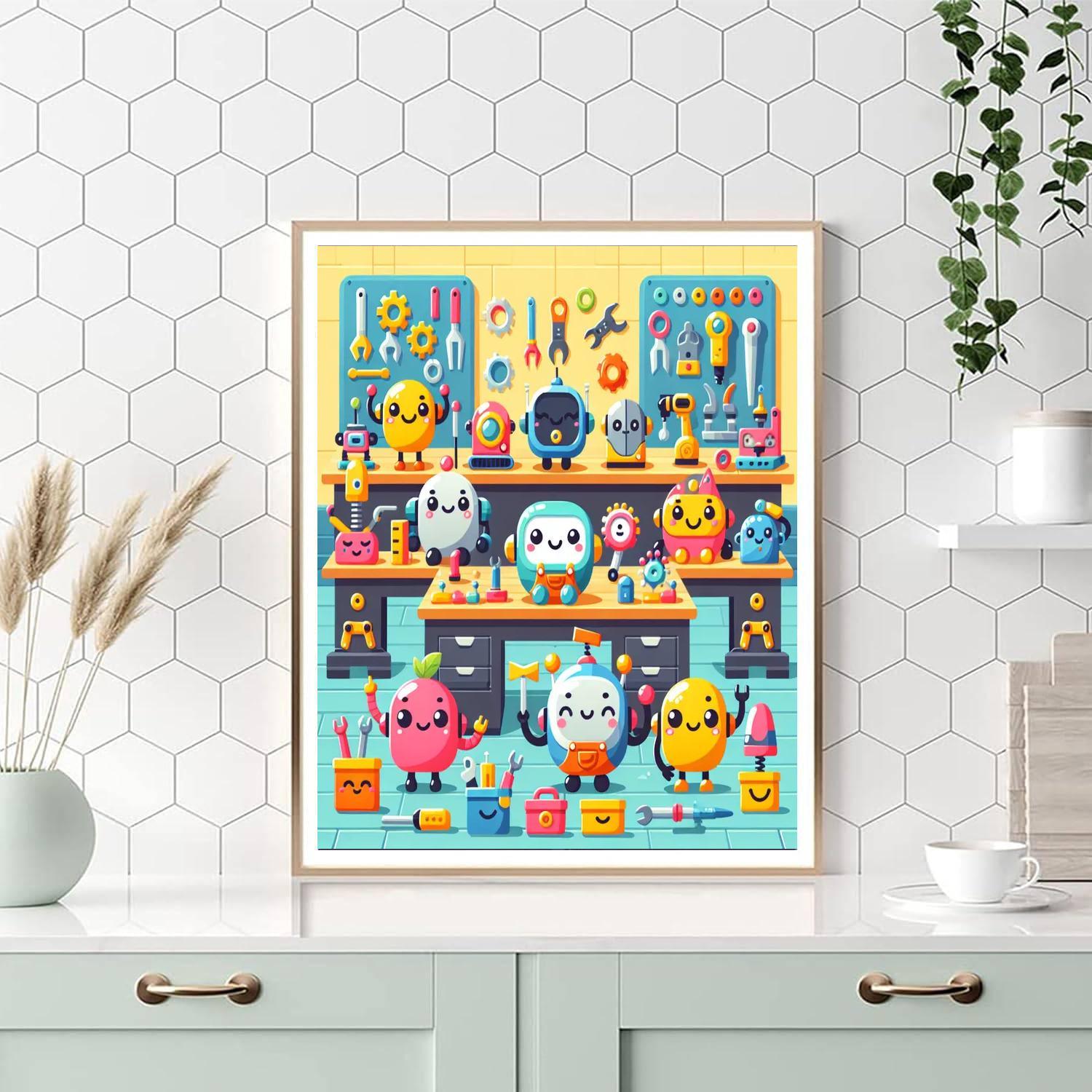 Cheerful Robot Helpers Paint By Color