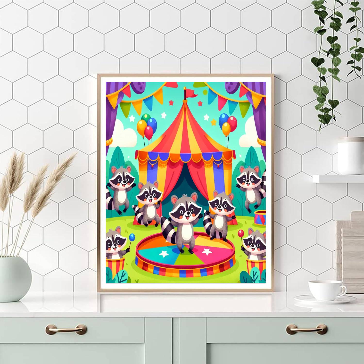 Rainbow Raccoon Circus Paint By Numbers Art