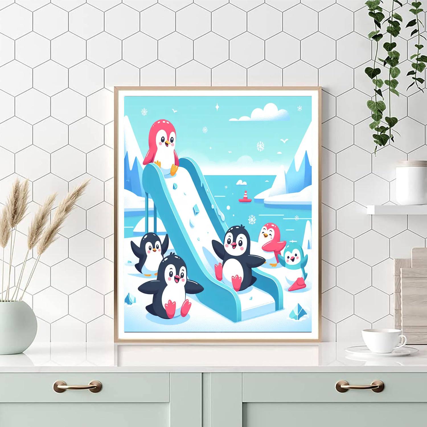 Polar Playground Penguins Painting Number Kit