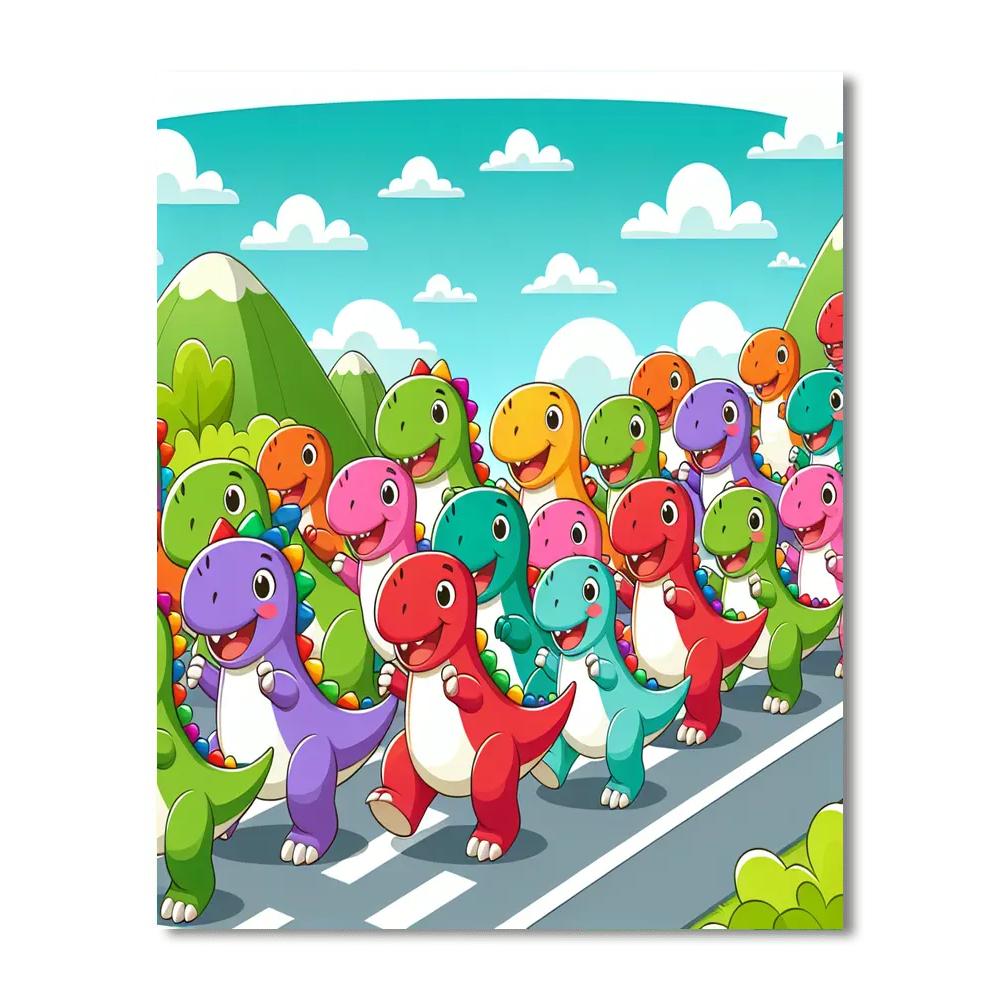 Cute Dino Parade Paint By Numbers Art