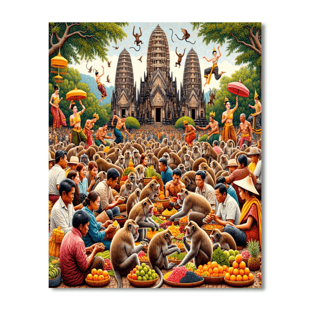 Lopburi Monkey Banquet - Thailand DIY Paint By Numbers