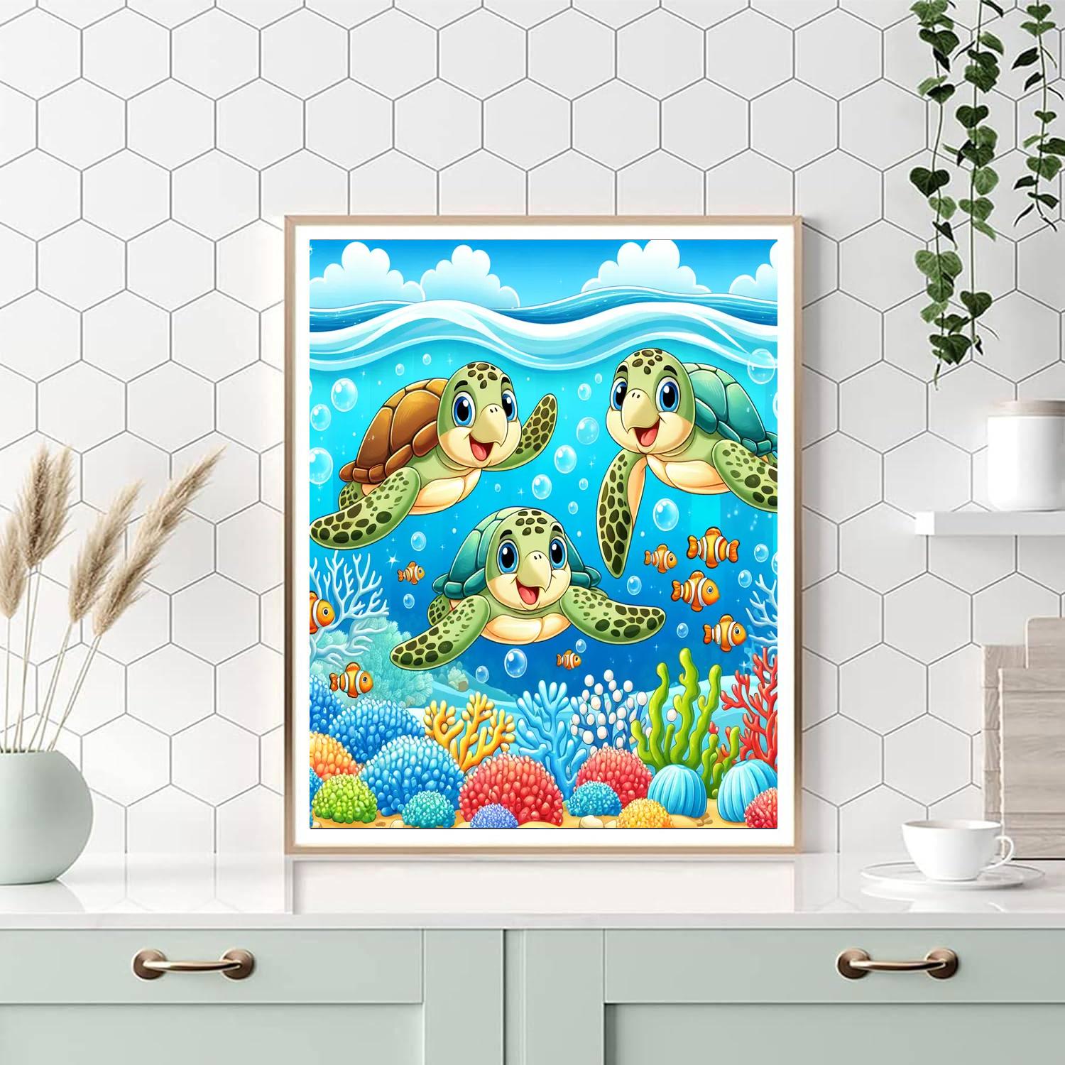 Happy Sea Turtles Paint By Numbers Art