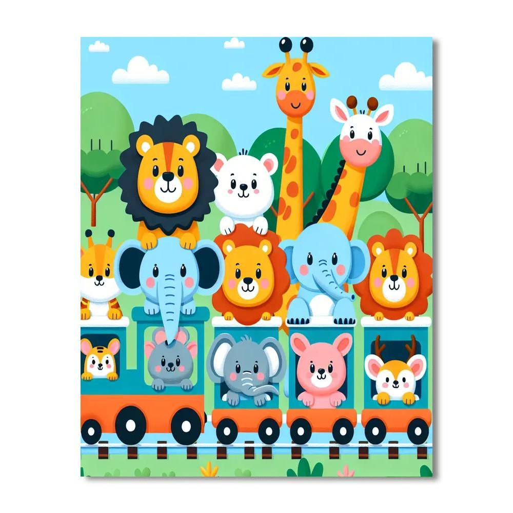 Joyful Animal Train Paint By Numbers Art