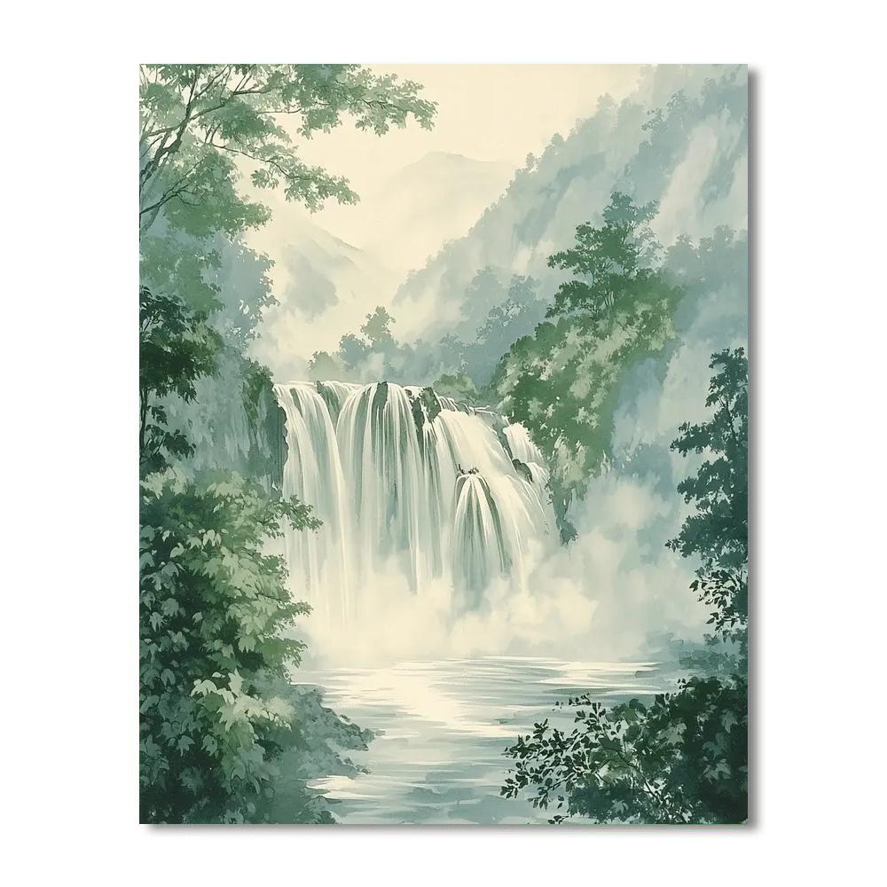 Zhao Mengfu Inspired Serene Waterfall Essence  Paint By Number