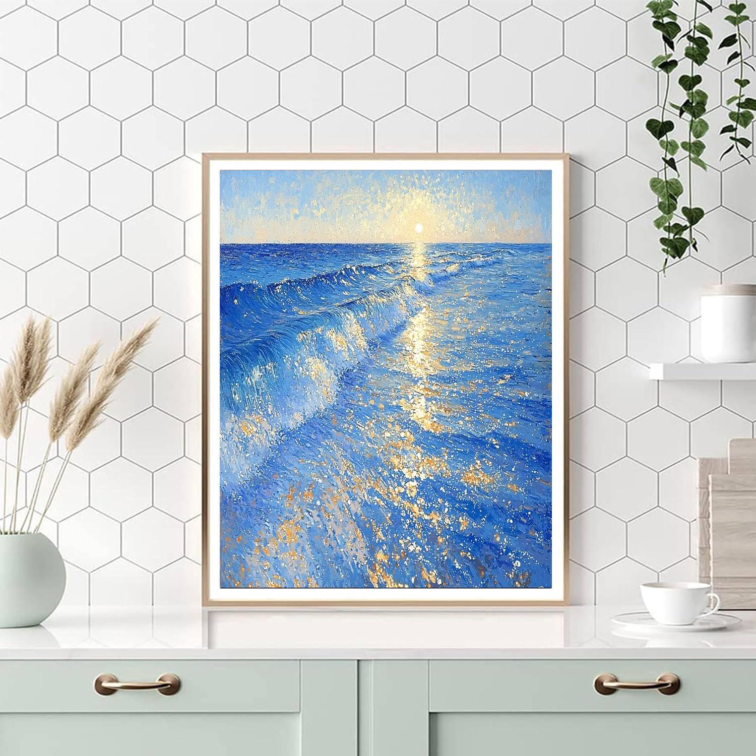 Georges Seurat Inspired Ethereal Tidal Waves  Number Painting