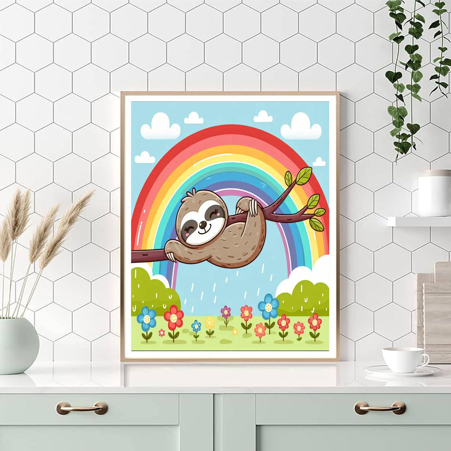 Rainbow Sloth Painting Number Kit