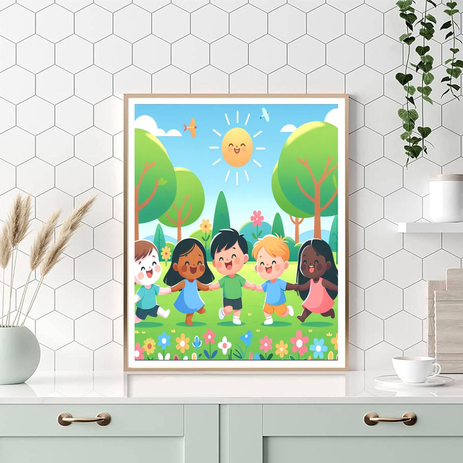 Cheerful Children Playing Painting Number Kit