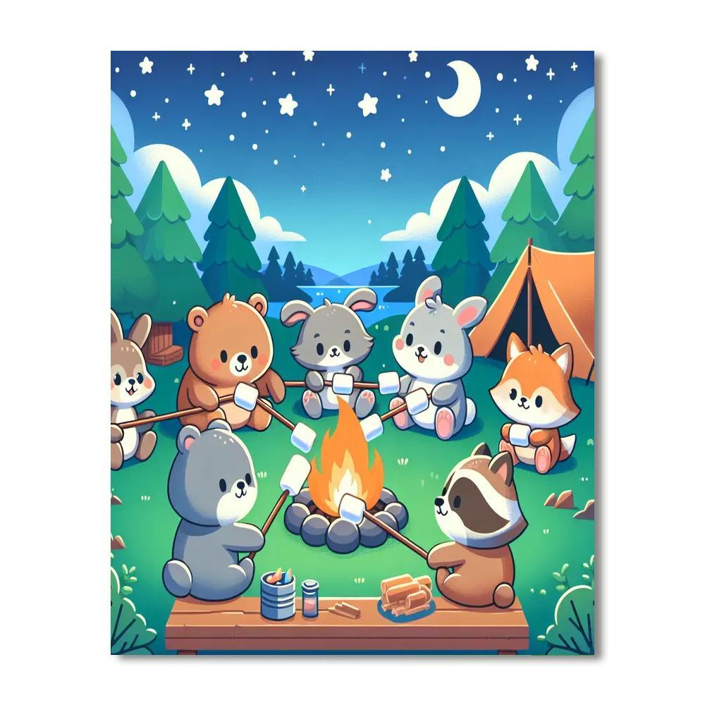 Cute Creatures Camping Paint By Numbers
