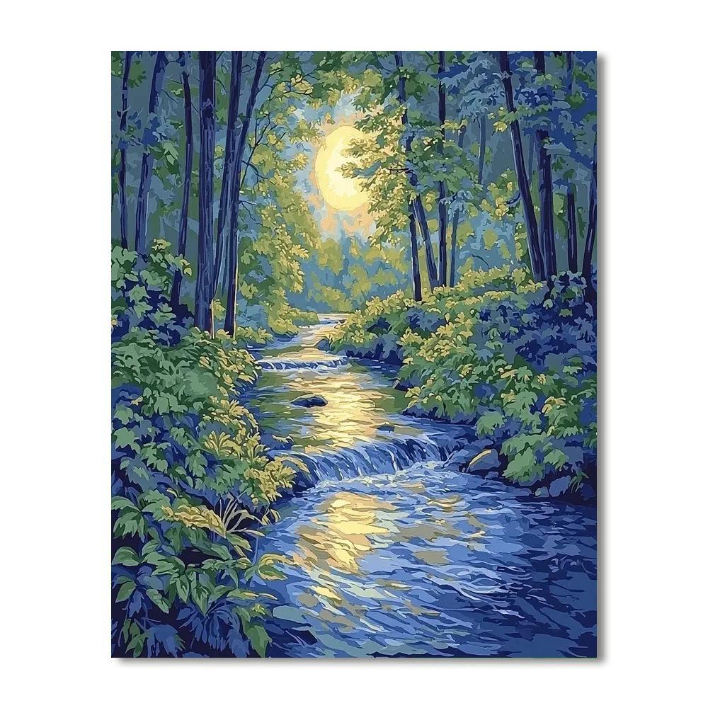 Hiroshige Inspired Whispers Of The Moonlit Stream  Paint By Color