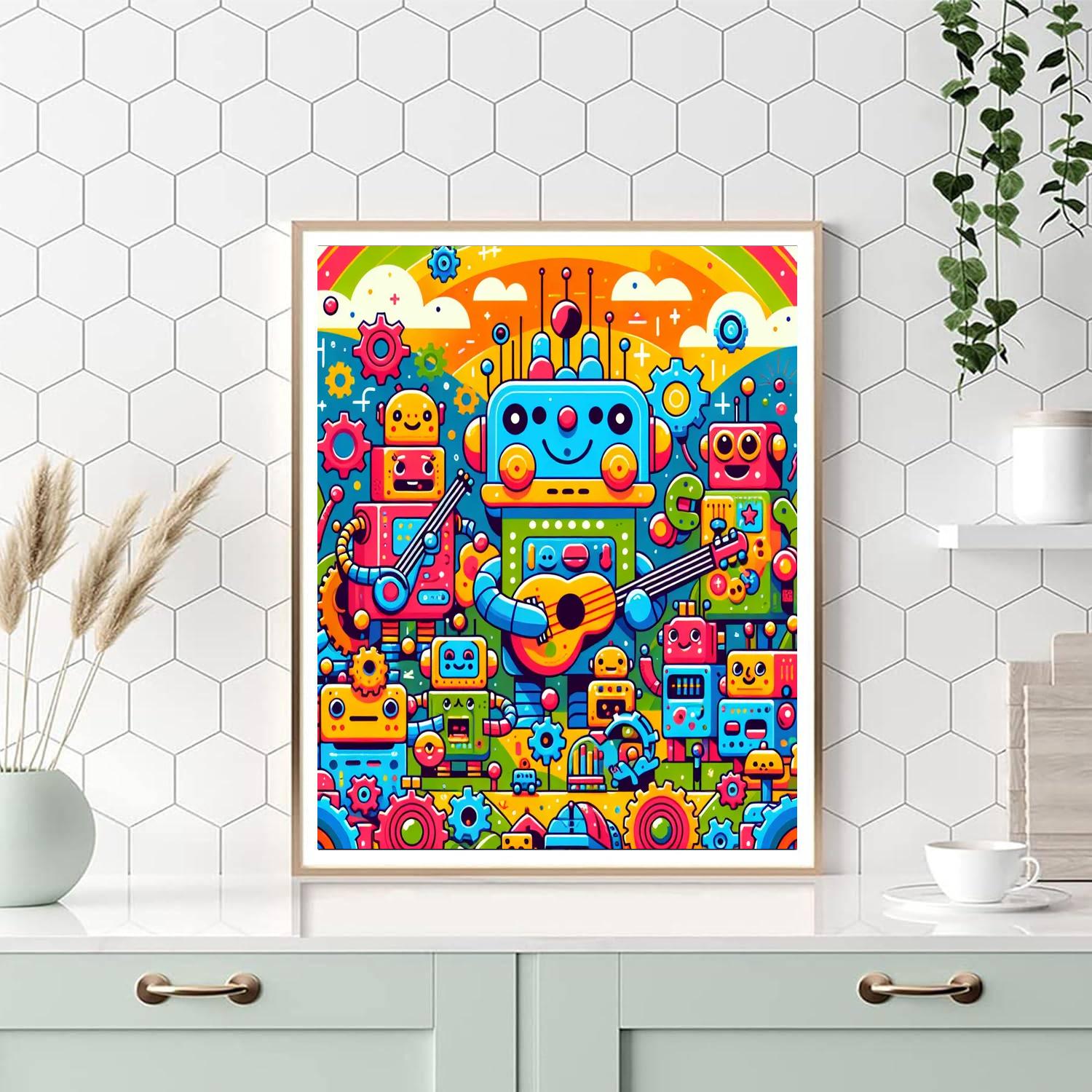 Whimsical World Of Robots Painting By Numbers Kit