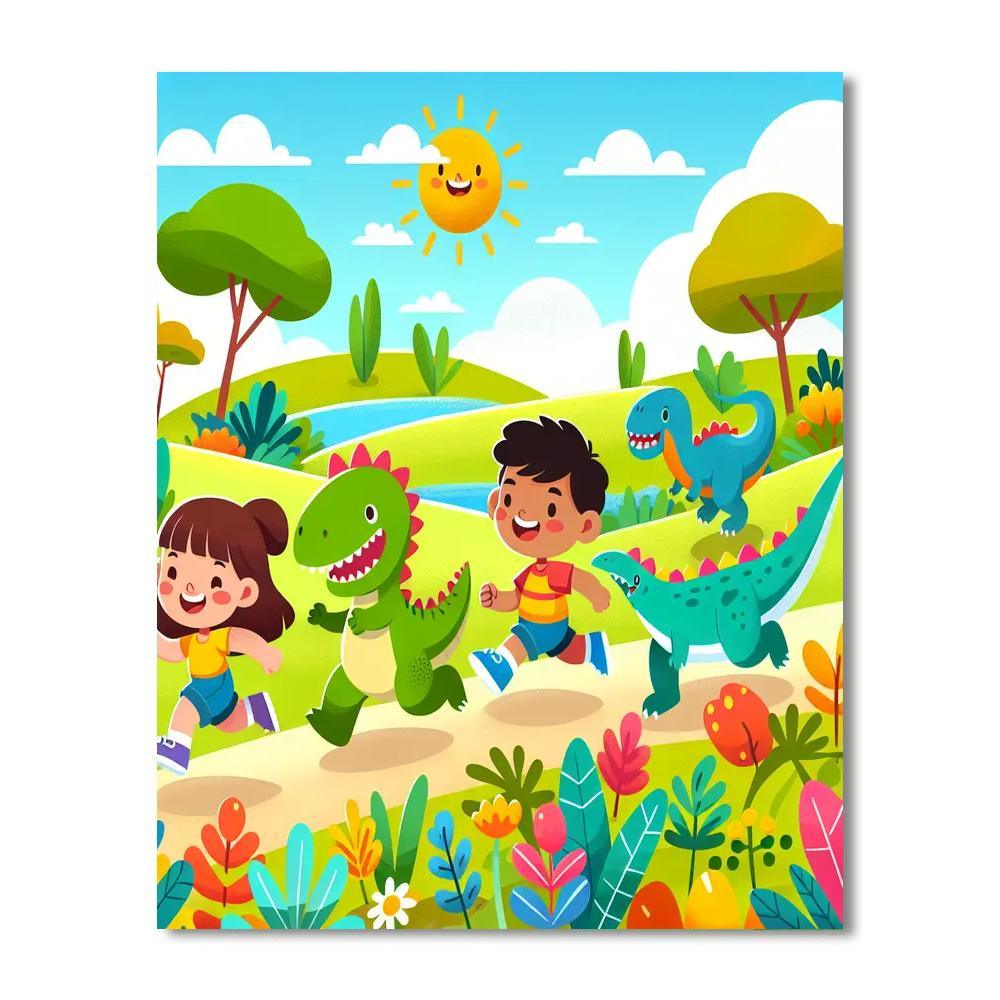 Daring Dinosaur Race Paint By Numbers Art
