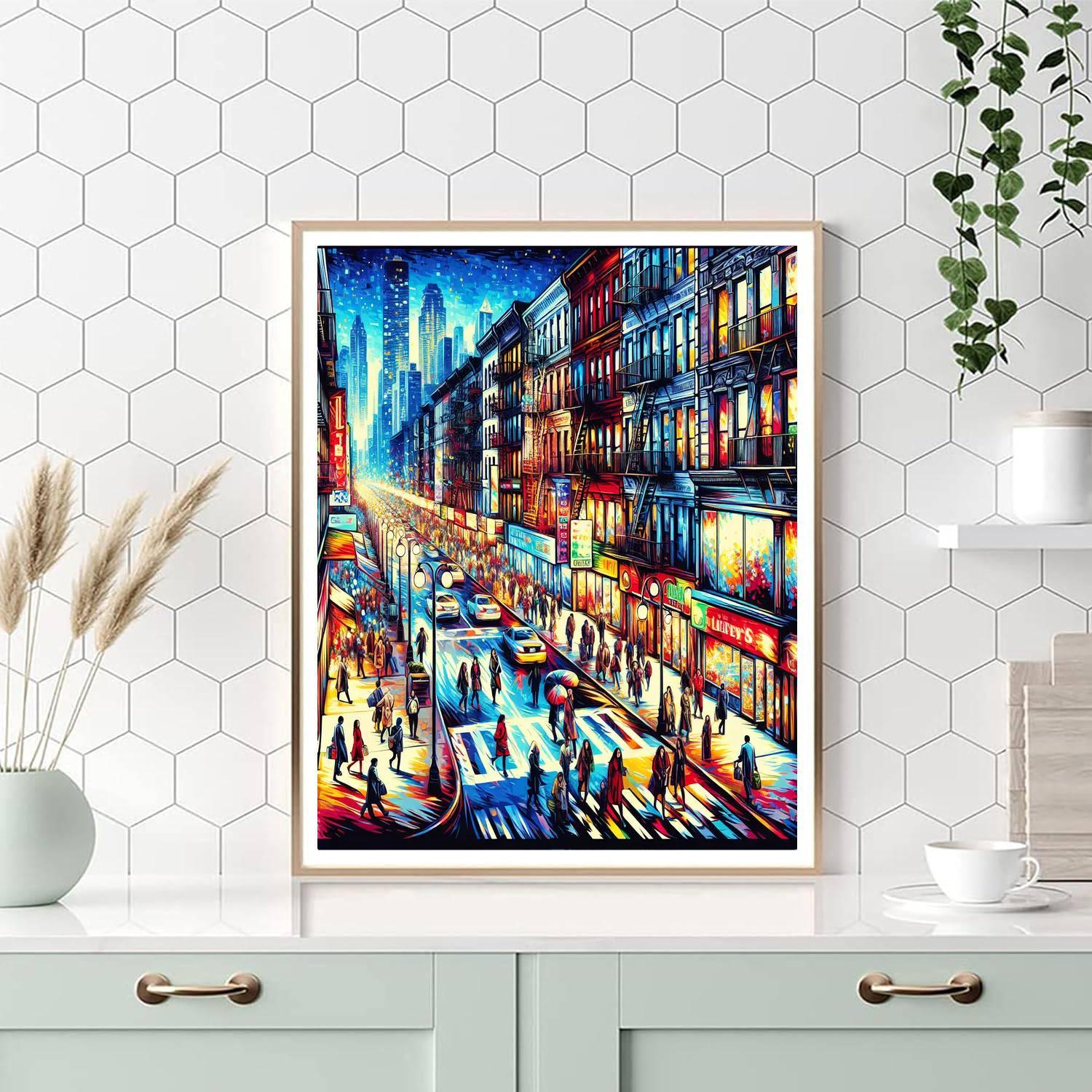 Vibrant City Street Scene Numbered Painting Kits