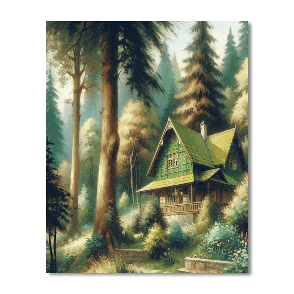 Charming Forest Cottage Number Painting