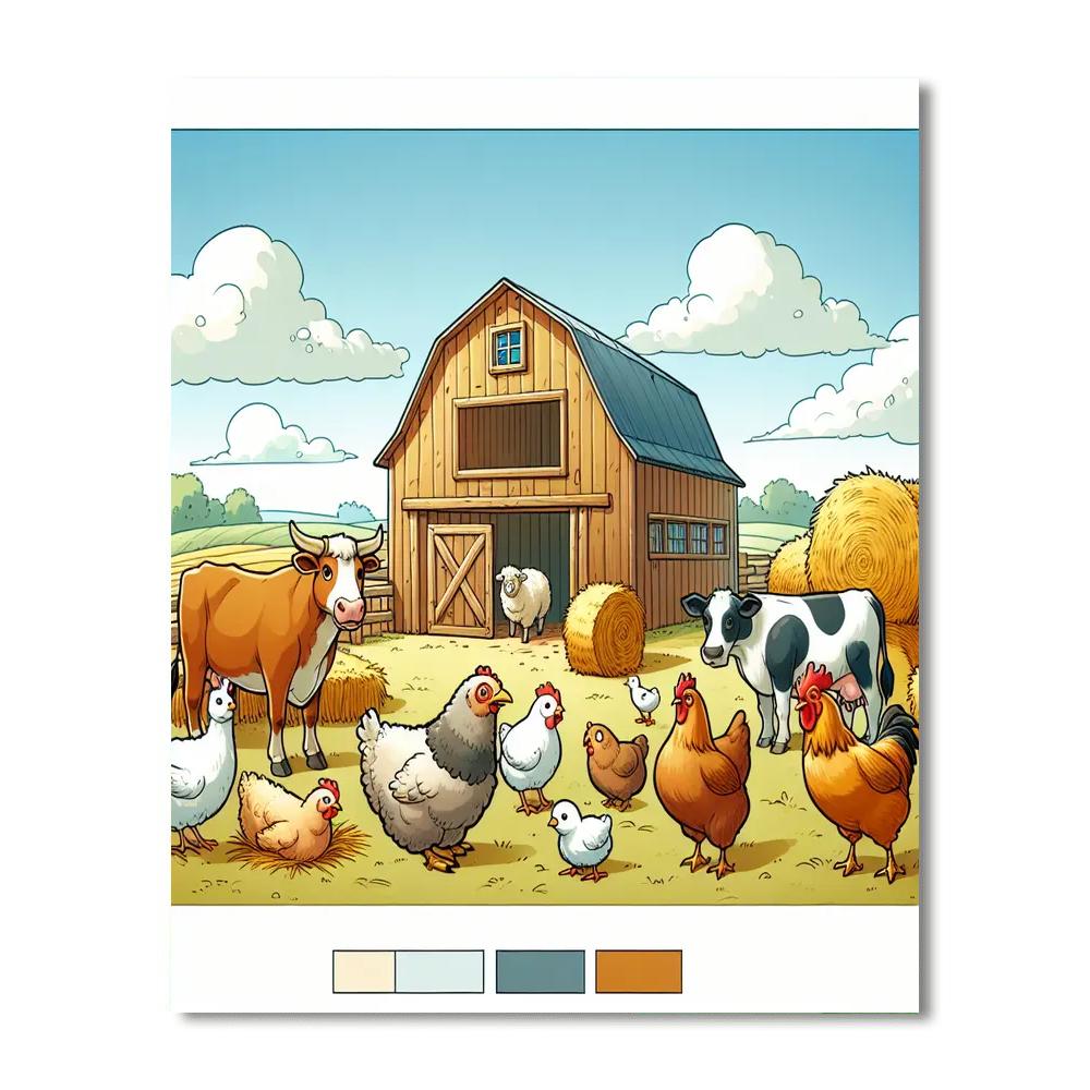 Cozy Farmyard Gathering Paint By Numbers Art