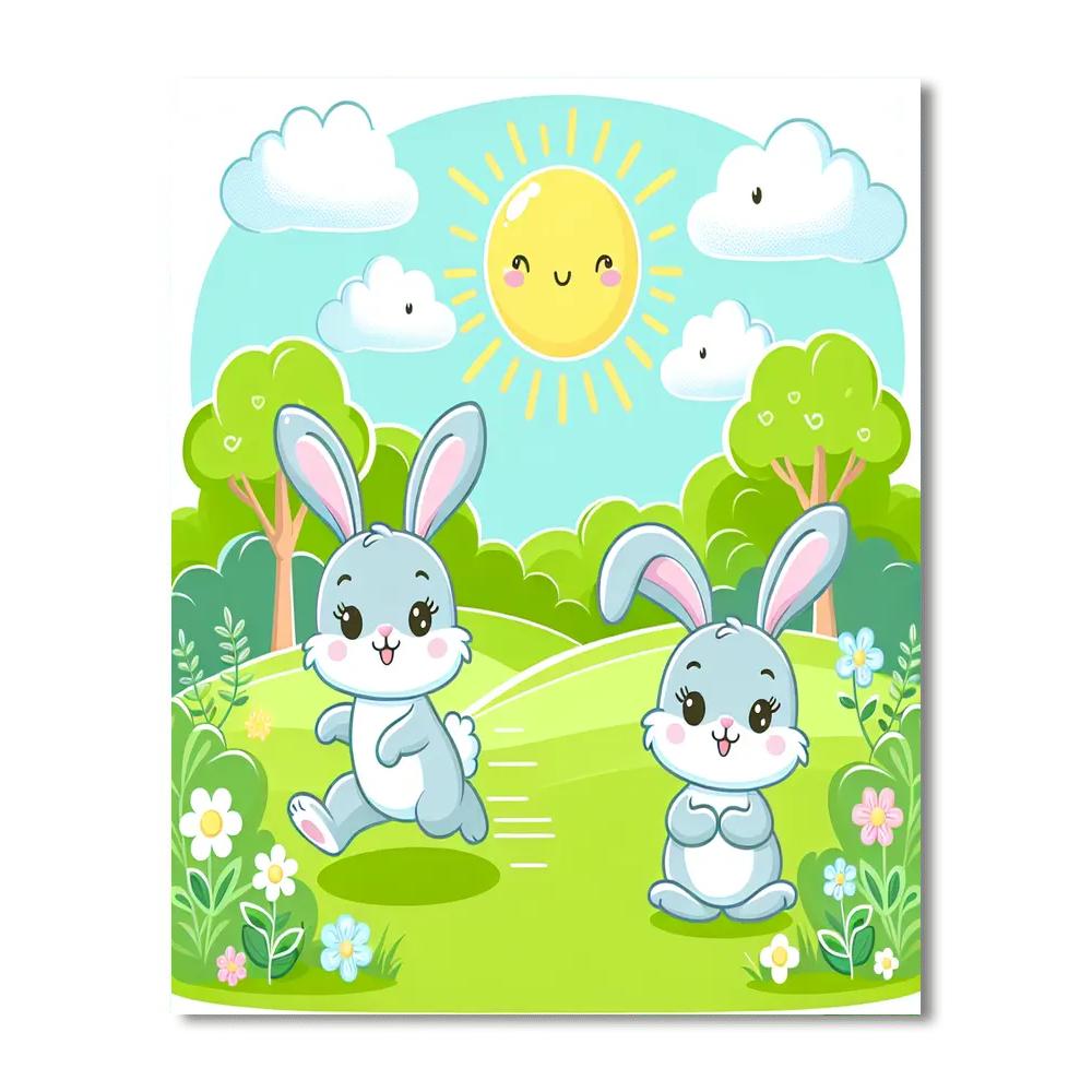 Sunny Day In The Meadow With Bunnies Paint By Numbers Kits