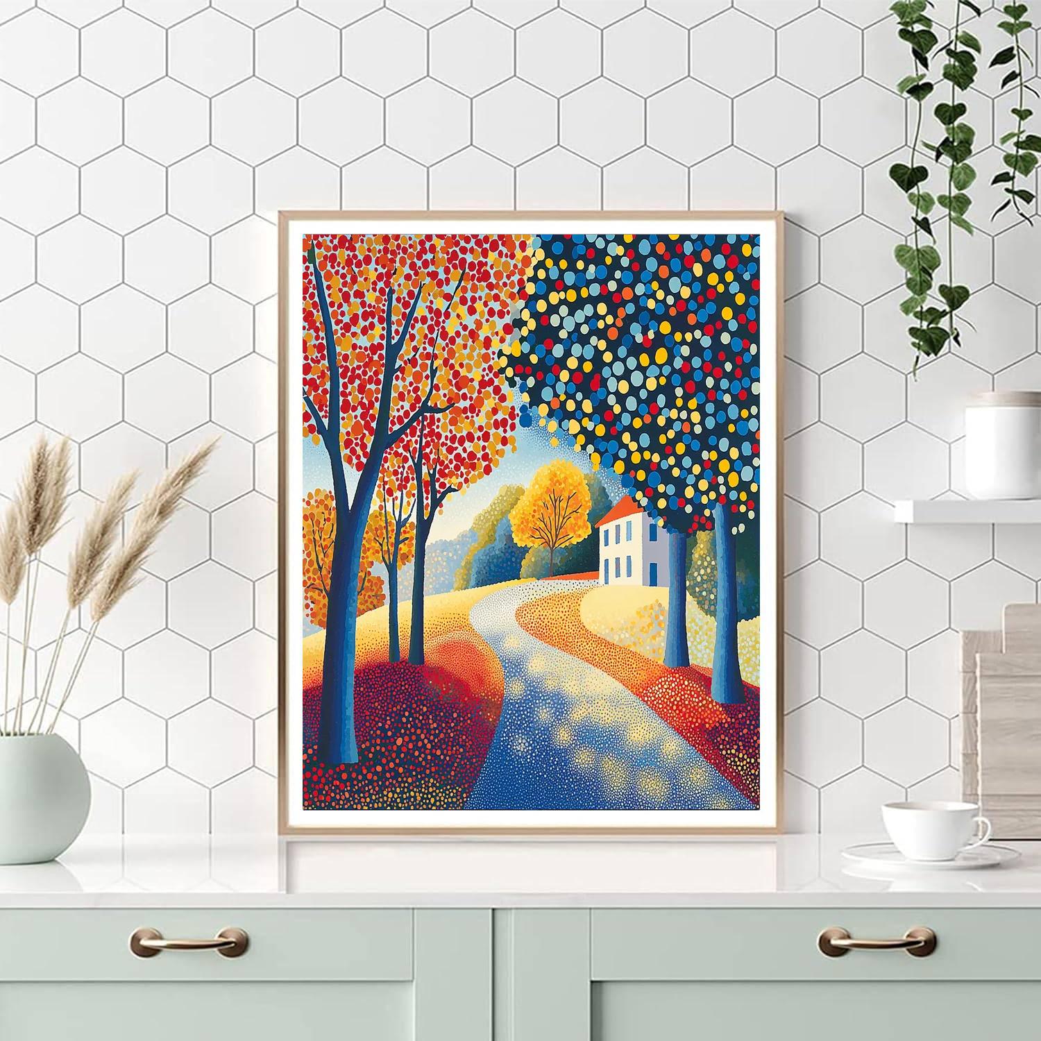 Georges Seurat Inspired Abstract Geometric Whirl  Number Painting