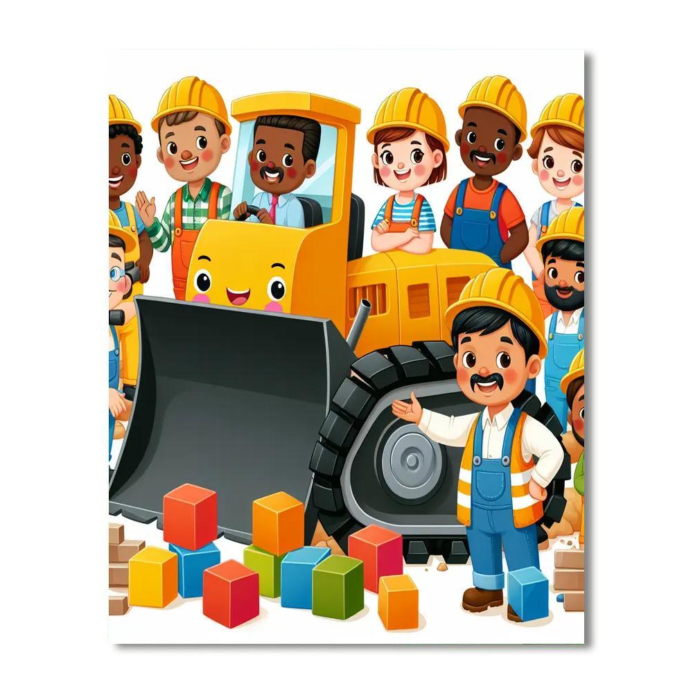 Happy Construction Crew Paint By Numbers Art