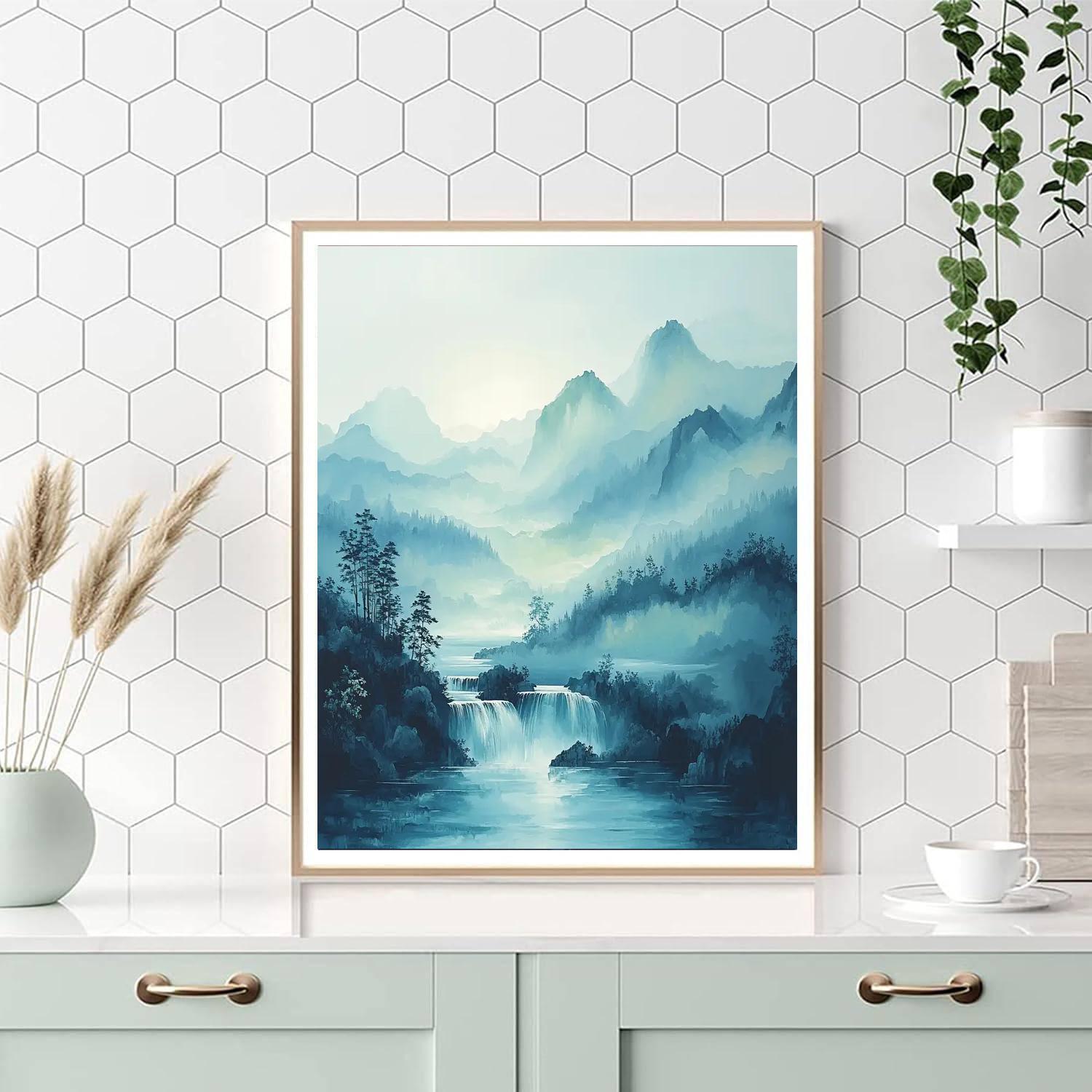 Zhao Mengfu Inspired Cascading Waters Of Serenity  Paint By Color