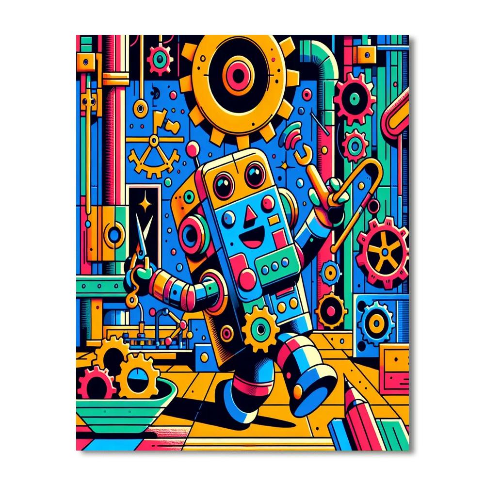 Cute Robot Factory Numbered Painting Kits
