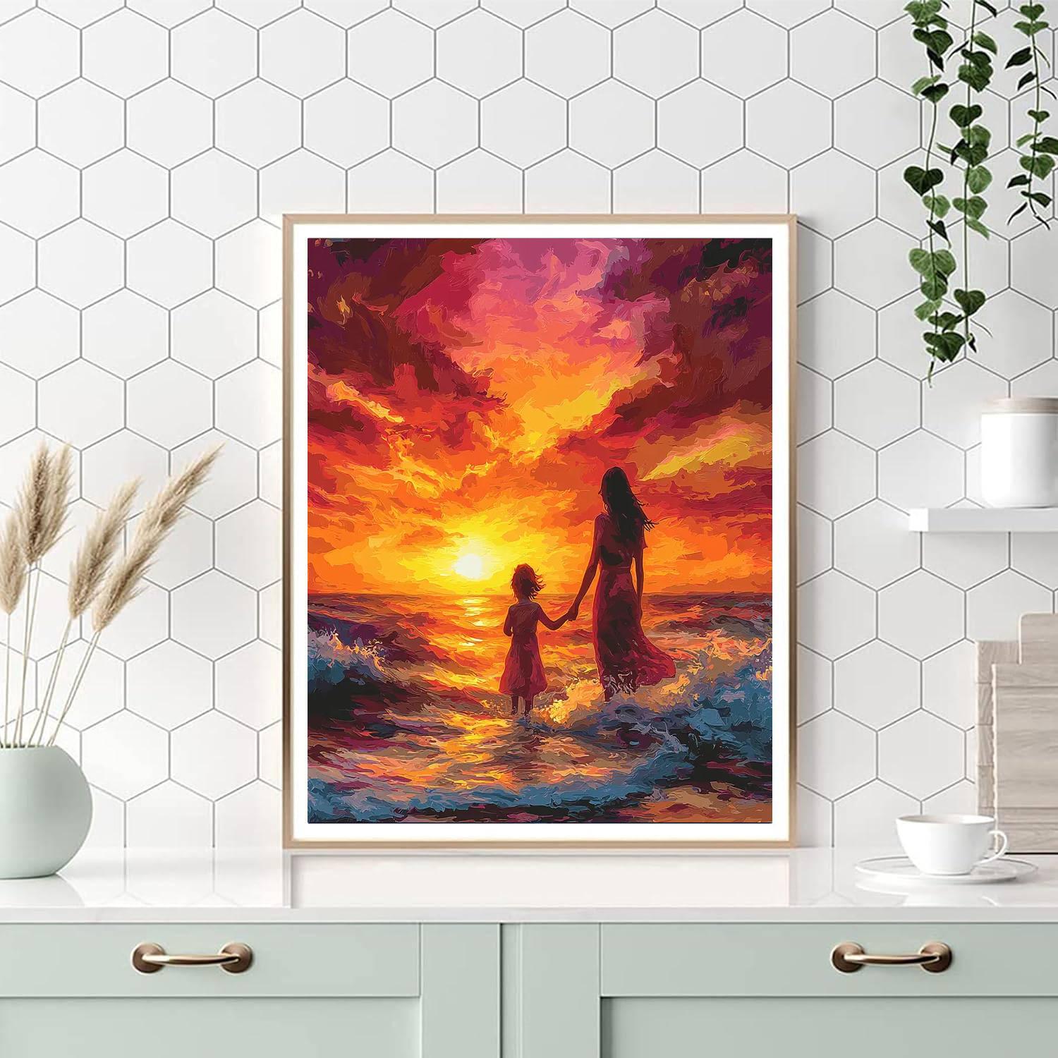 Mother And Child At Sunset Paint By Numbers Kits