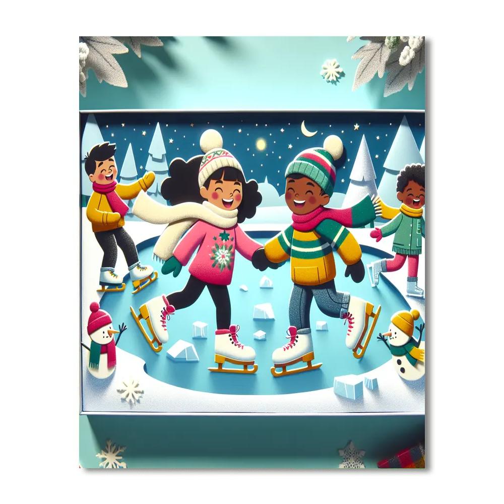 Festive Winter Skating Paint By Numbers Art