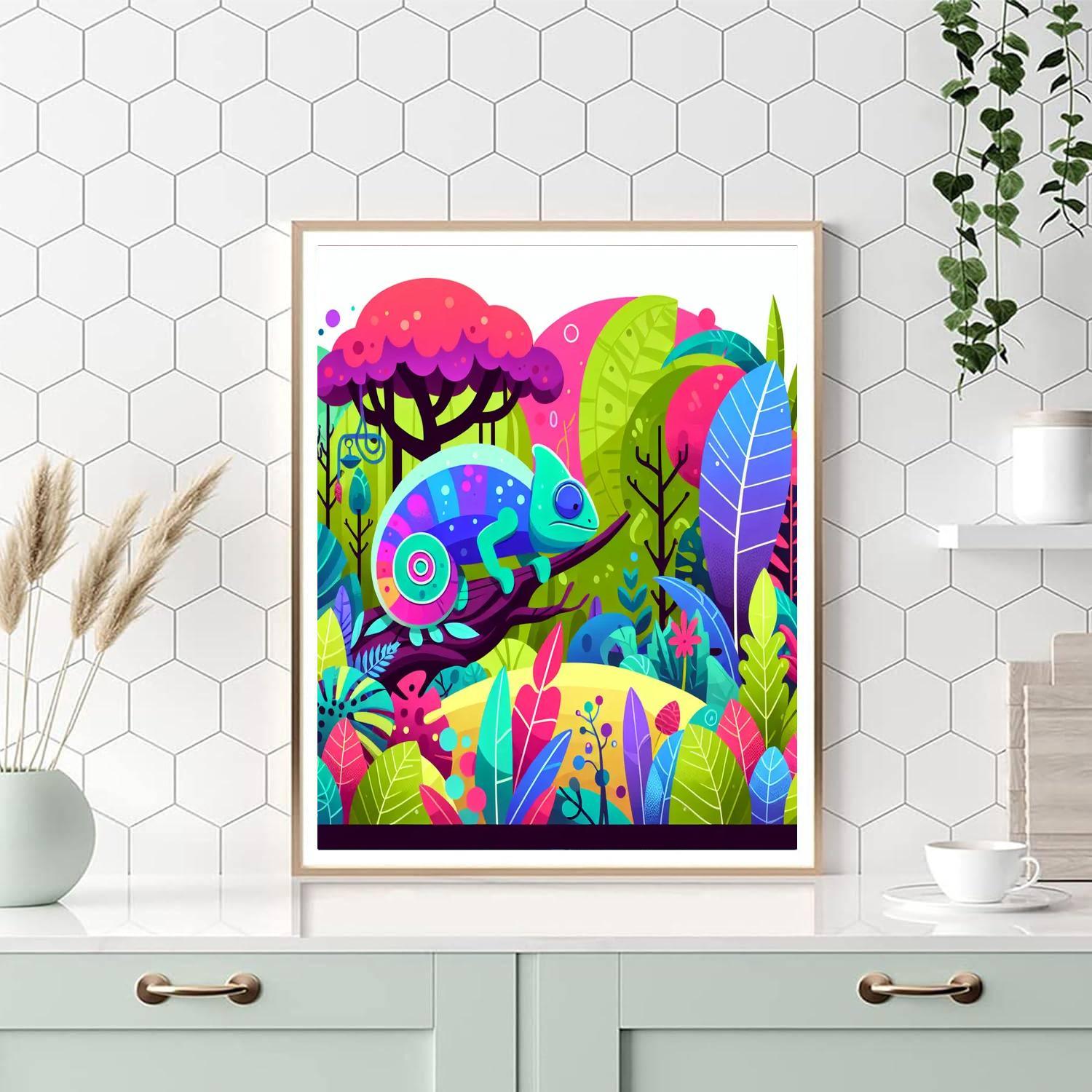 Cheerful Chameleon Quest Numbered Painting Kits