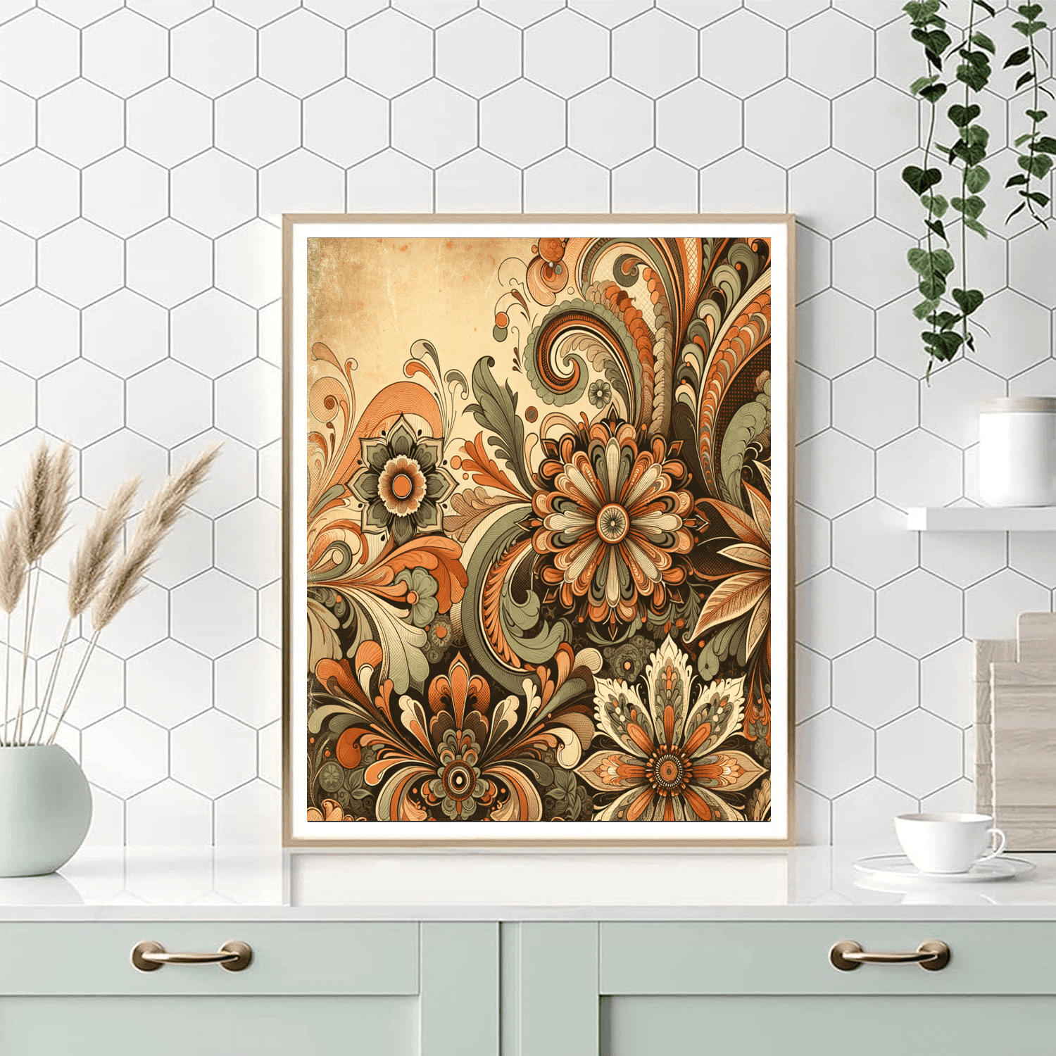 Retro Floral Boho Wall Hanging Number Painting