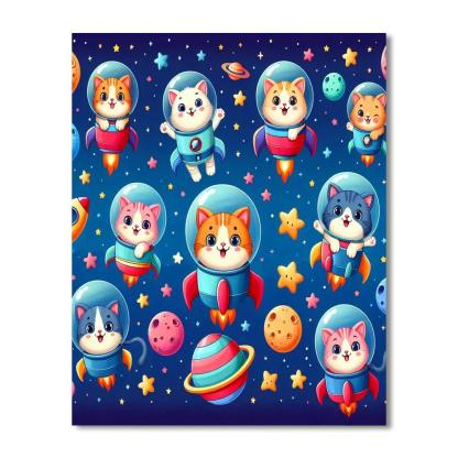 Adventurous Space Kittens Number Painting
