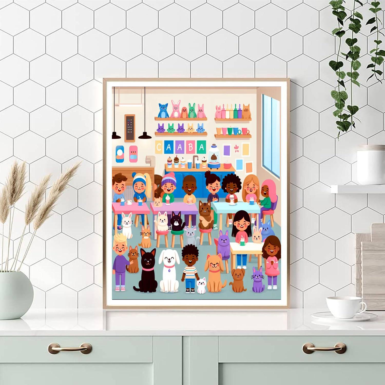Cozy Pet Café Paint By Numbers Art