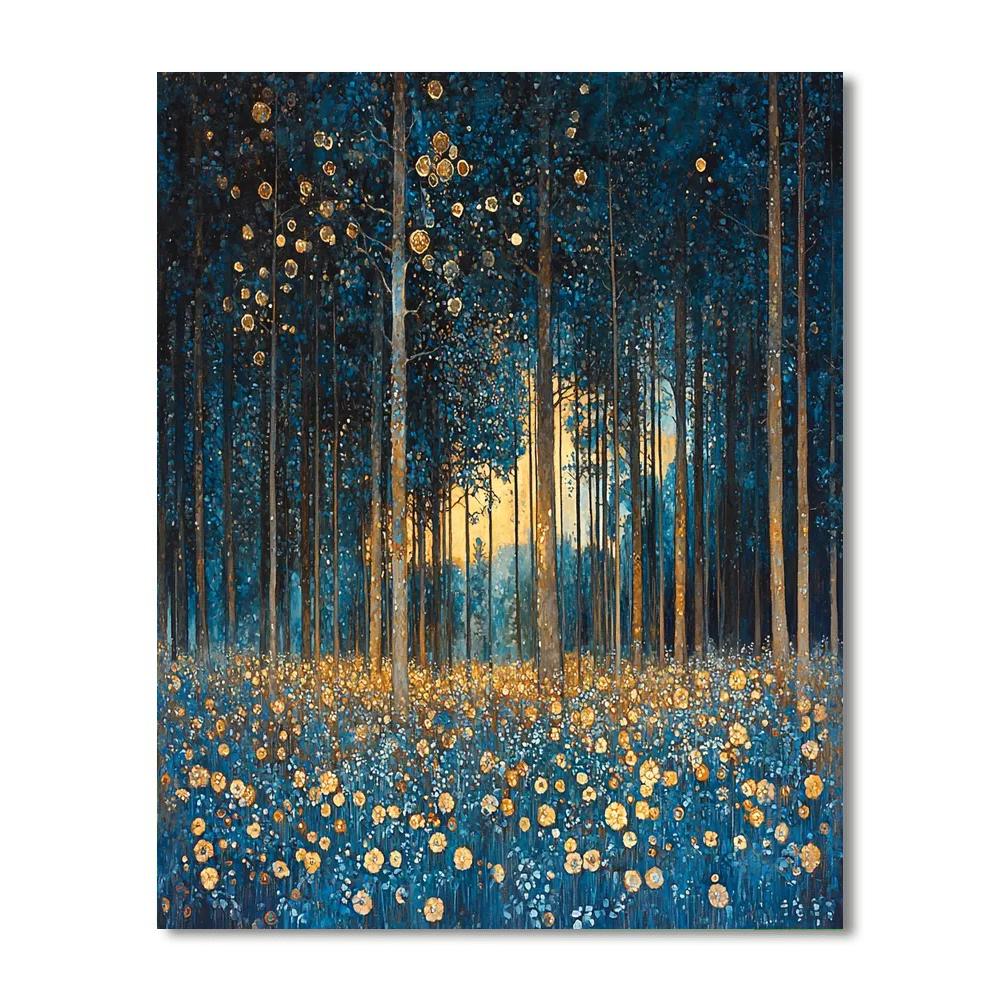 Gustav Klimt Inspired Forest Symphony In Blue  Number Painting