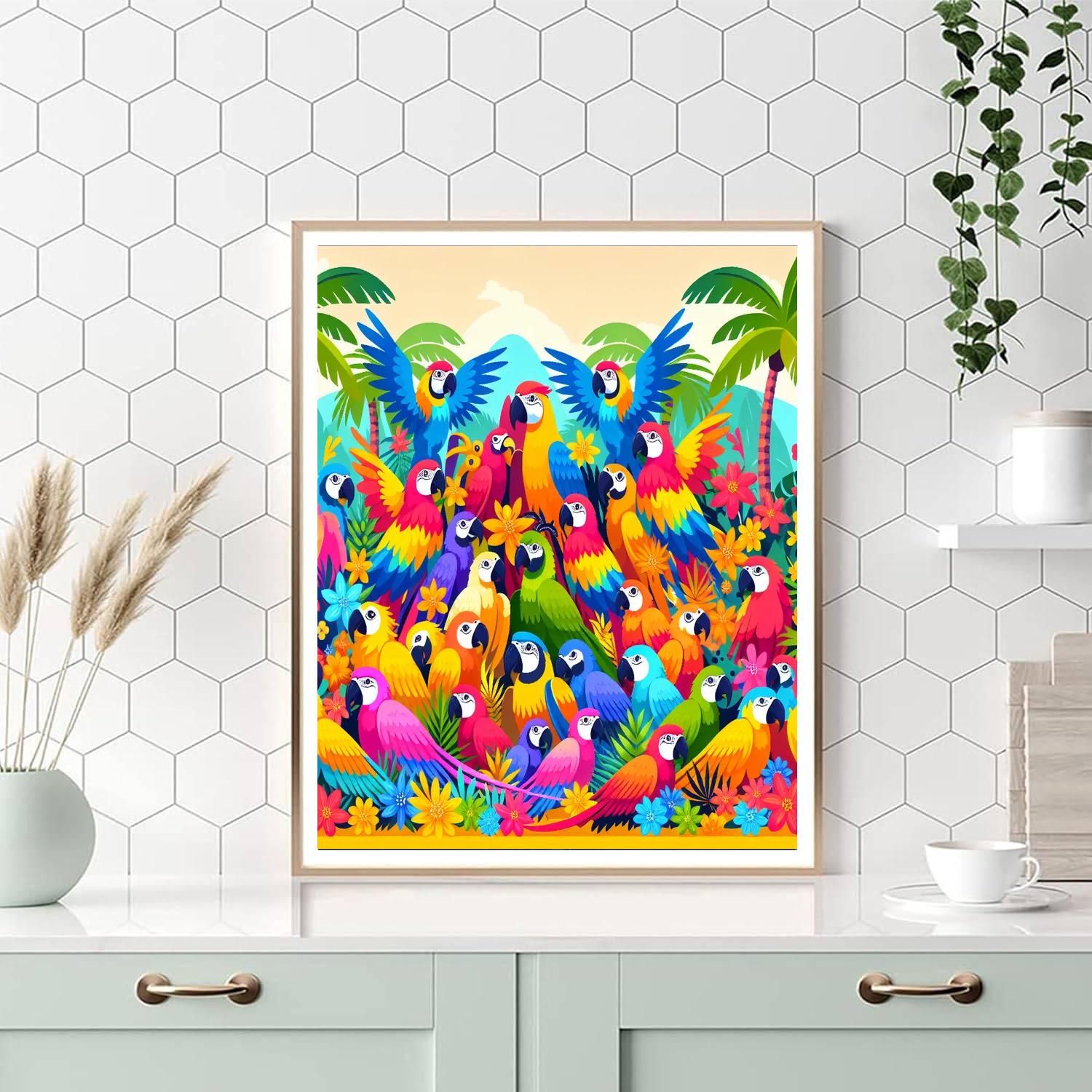 Parrot Party In The Tropics Number Painting