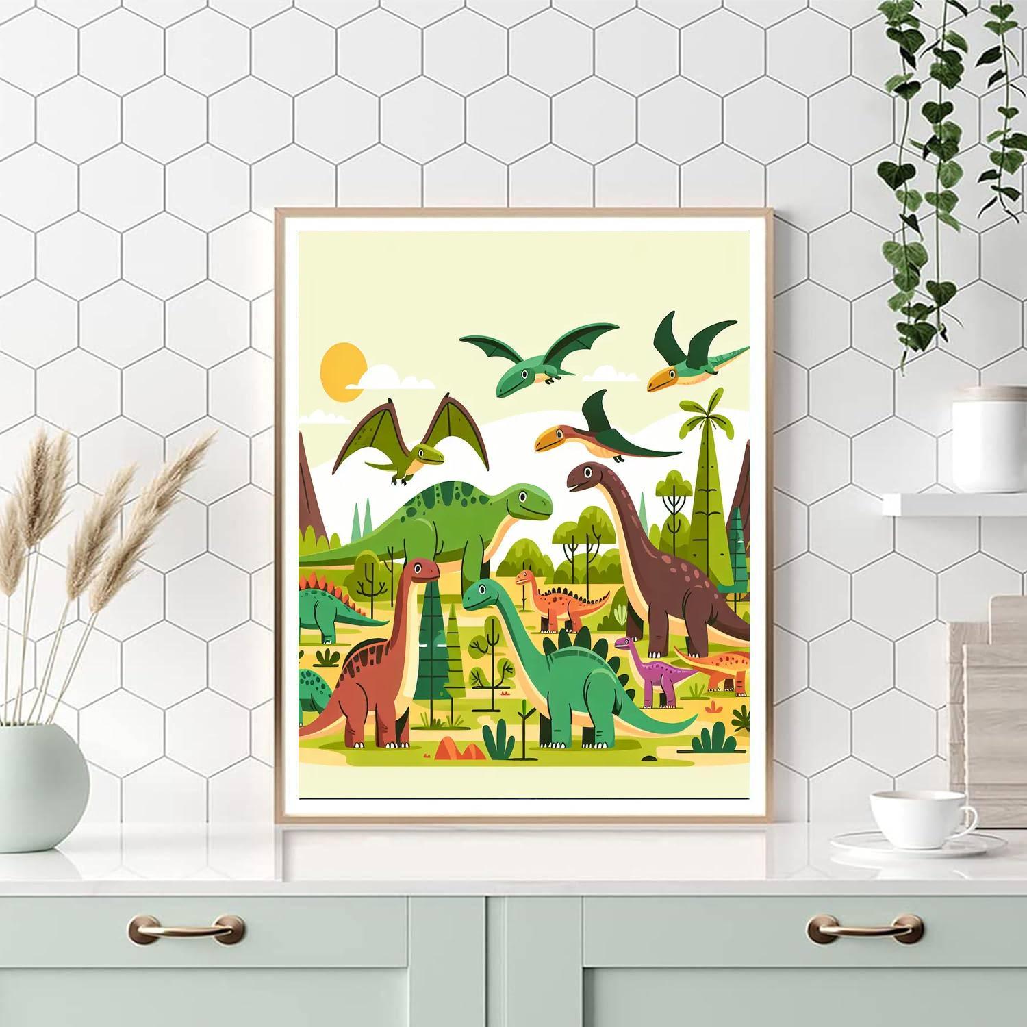 Friendly Dinosaurs In A Prehistoric Park Paint By Number