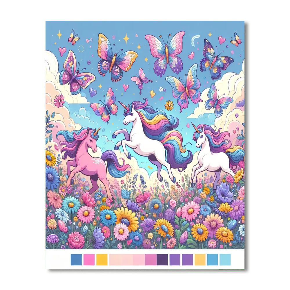 Magical Unicorns In The Meadow Painting Number Kit