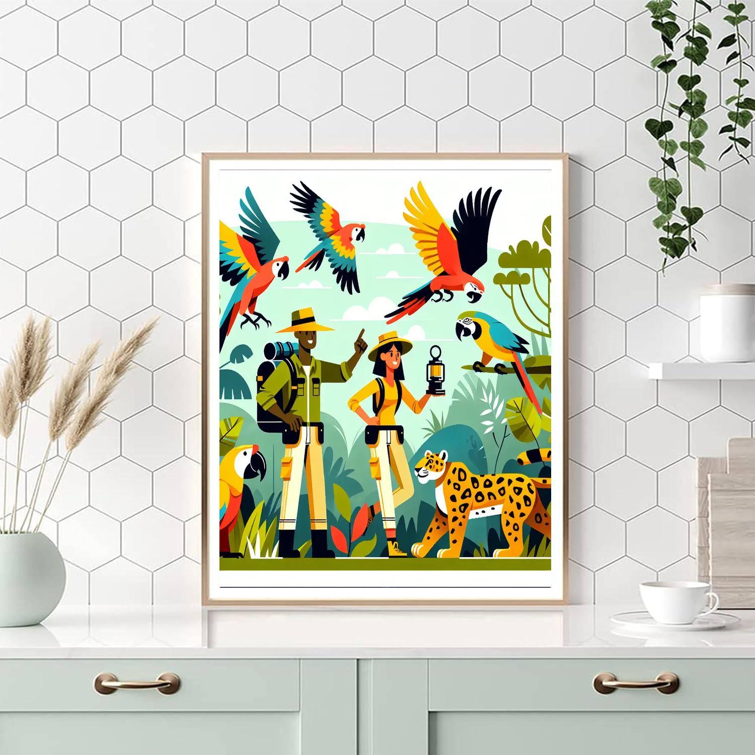 Jungle Expedition With Wild Animals Paint By Numbers Art